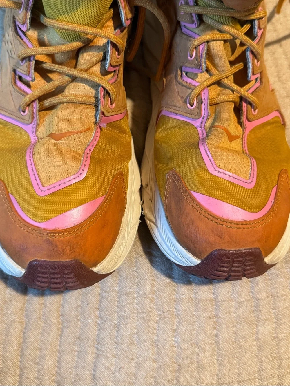 Hoka Women’s Sneakers in Pink and Tan with White Sole